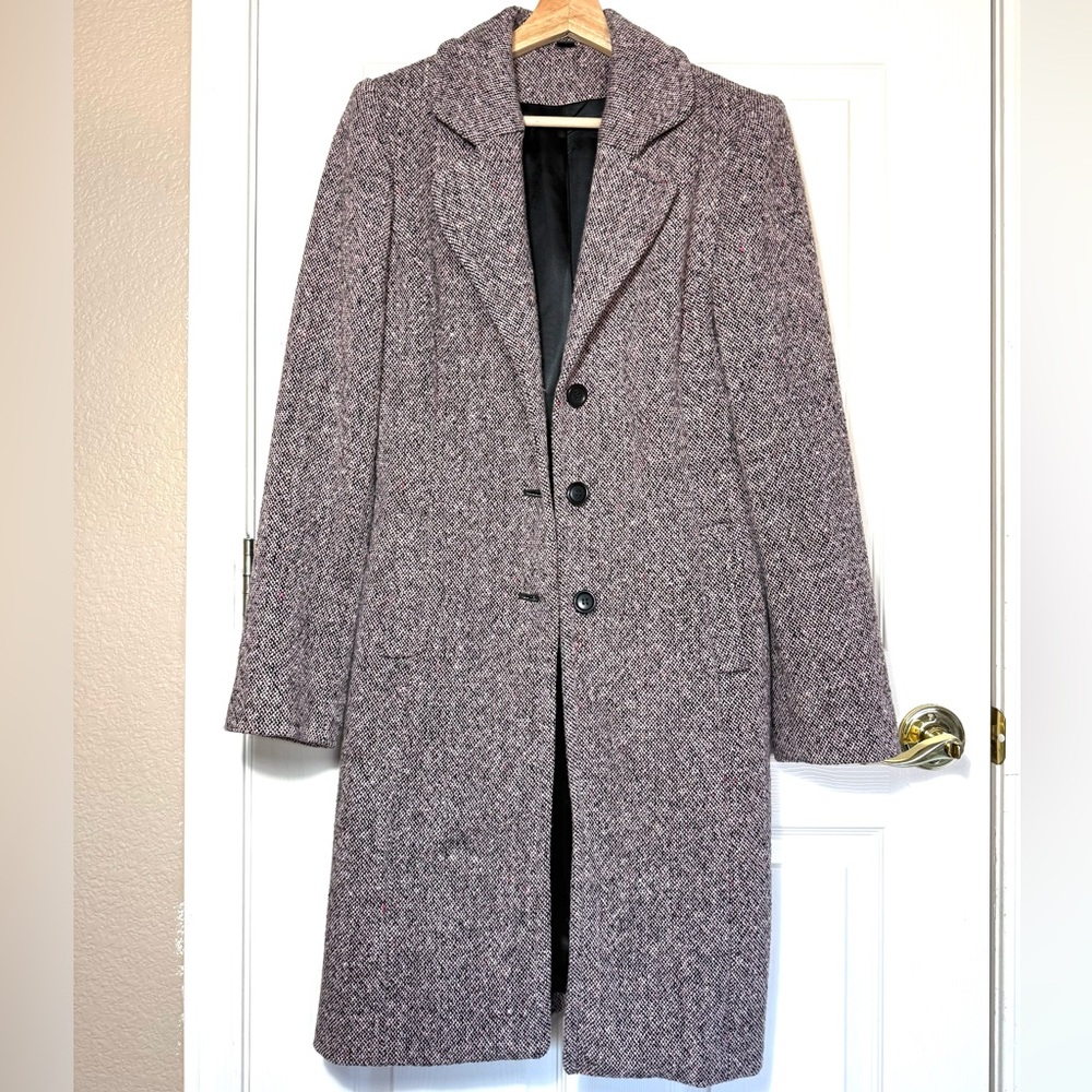 Express Women's Pink Tweed Trench Knee Length Wool Coat Winter Warm Preppy Sz M